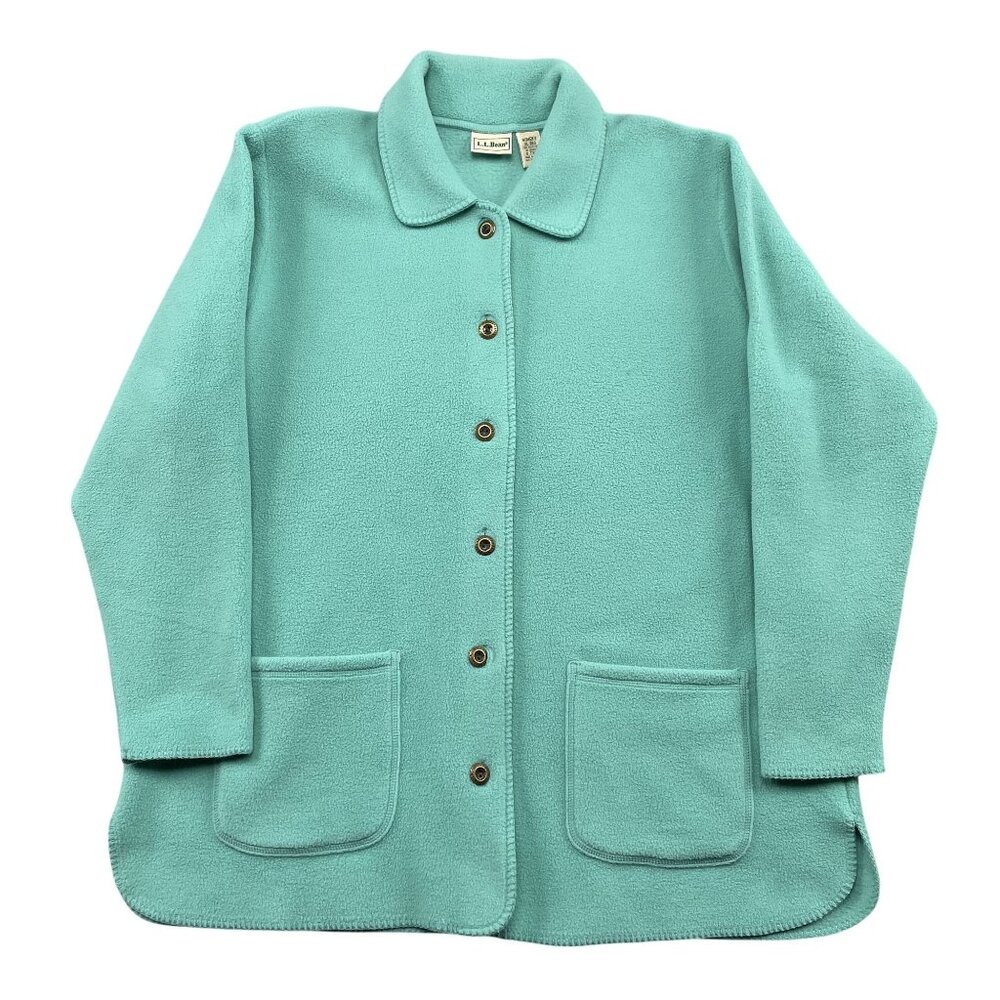 L.L. Bean Turquoise Fleece Coat Womens XL Button Down Winter